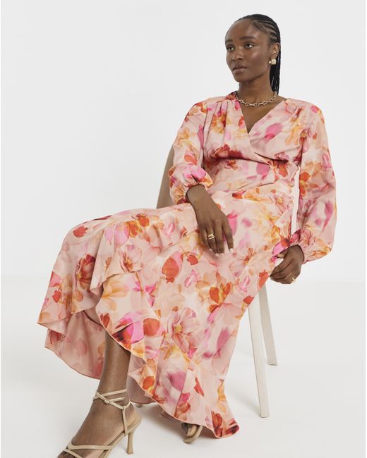 Flounce London Red Wrap Midaxi Dress