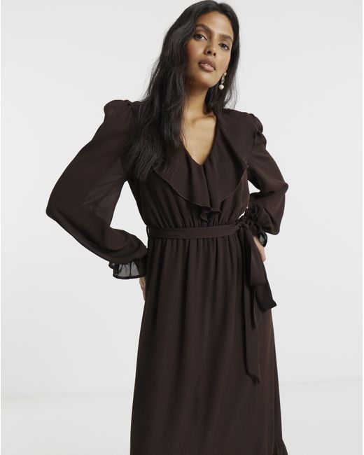 Flounce London Black Chiffon Midaxi Dress