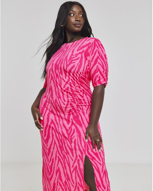Simply Be Pink Zebra Print Slinky Midi Dress