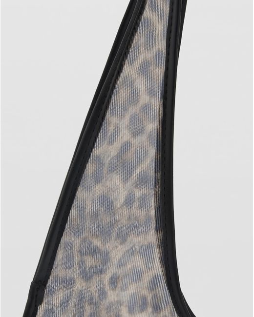Mango Black Leopard Print Mesh Shoulder Bag