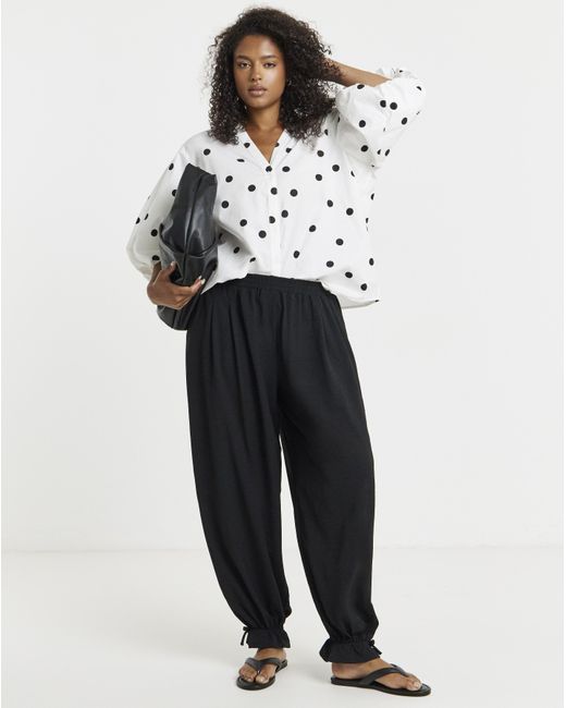 Simply Be White Mono Spot Button Through Blouse