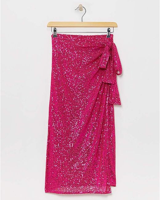 Lovedrobe Pink Wrap Sequin Midi Skirt