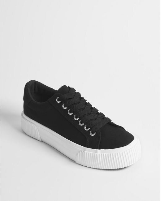 Simply Be Black Canvas Trainer Chunky Ribbed Sole Wide