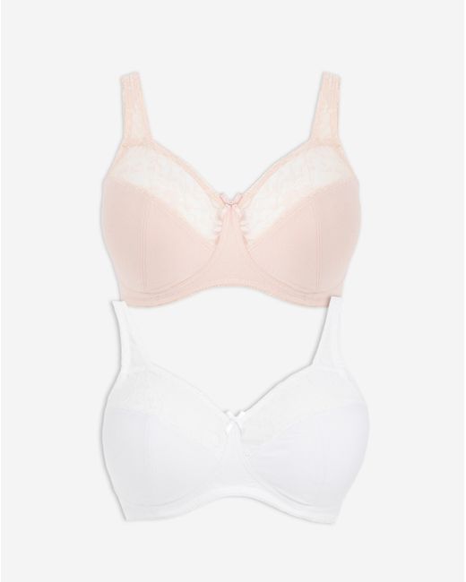 Pretty Secrets White 2 Pack Lace Non Wired Full Cup Bras