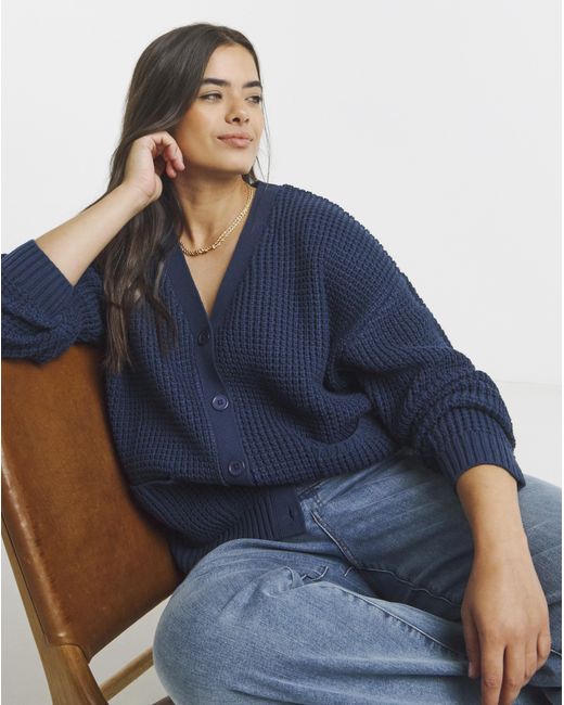 Simply Be Blue Waffle Knit Boyfriend Cardigan