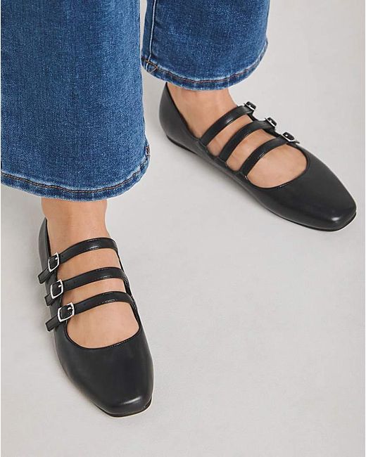 Simply Be Blue Multi Strap Mary Jane Ballerina Wide