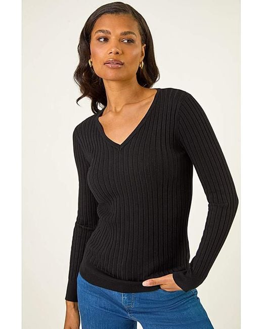 Roman Black Roman V-Neck Ribbed Knit Jumper