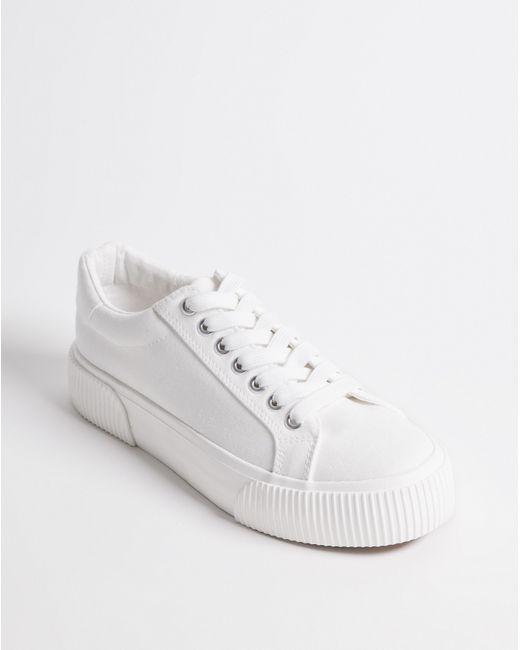 Simply Be White Canvas Trainer Chunky Ribbed Sole Exwide