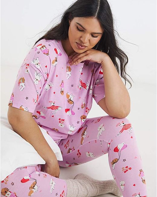 Simply Be Pink Dog Print Pyjama Set