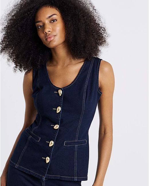 Simply Be Blue Statement Button Denim Top