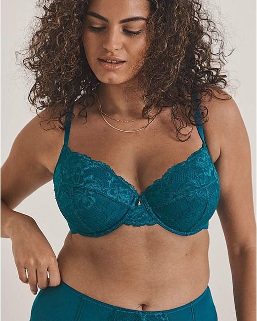 Pretty Secrets Blue Padded Plunge Lace Push Up Bra