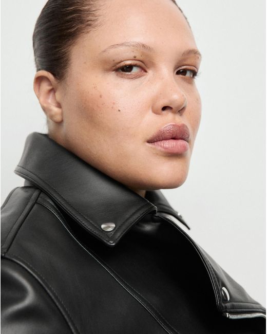 Mango Gray Faux Leather Biker Jacket