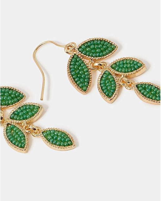 Accessorize Green Beaded Leaf Drop Earrings