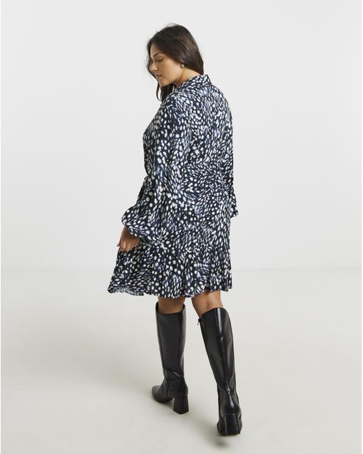 Simply Be Blue Animal Print Viscose Shirt Dress