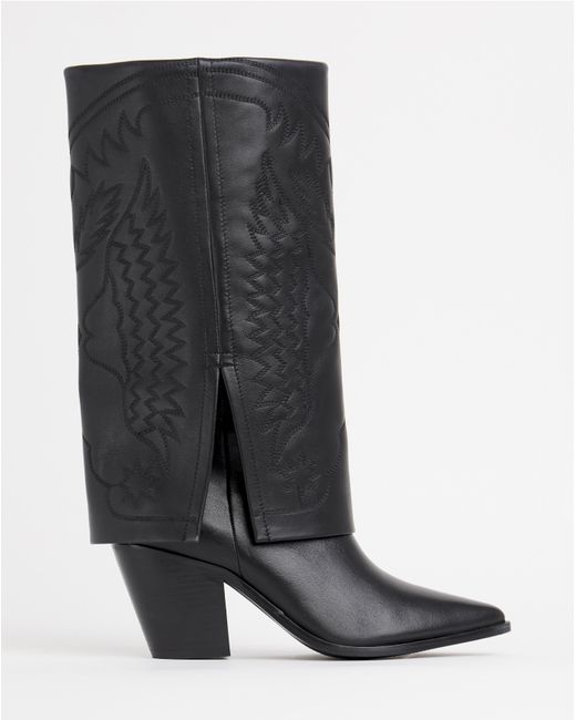Simply Be Blue Embroidered Cuff Western Boot Ex Wide
