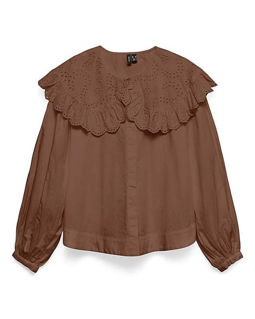 Vero Moda Brown Lilo Collar Woven Blouse
