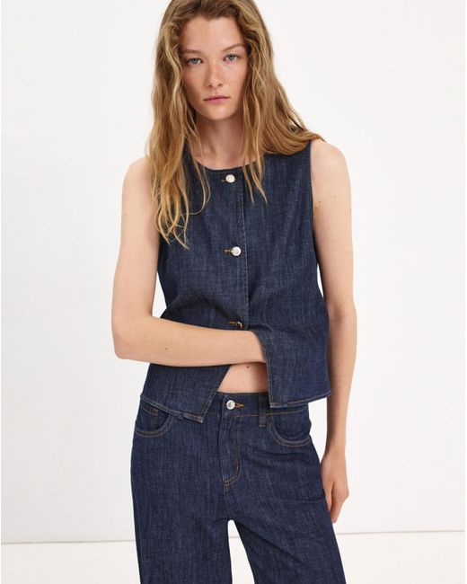 Mango Blue Buttoned Waistcoat