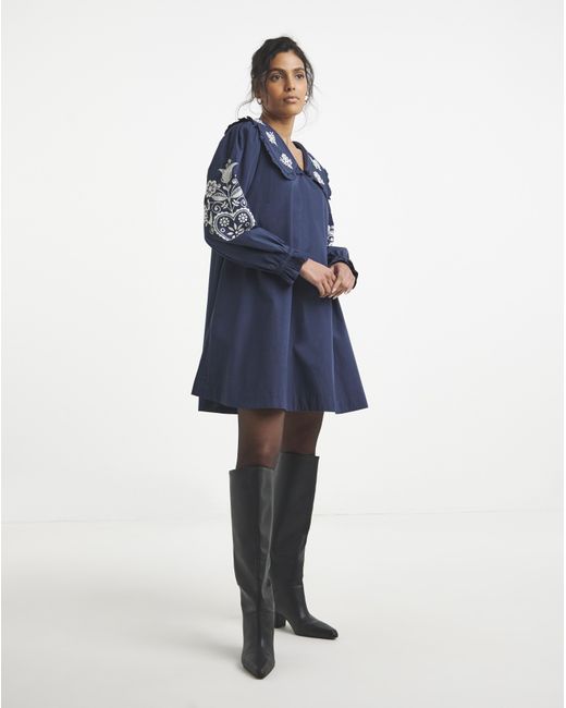 Simply Be Blue Embroidered Collar Detail Shirt Dress