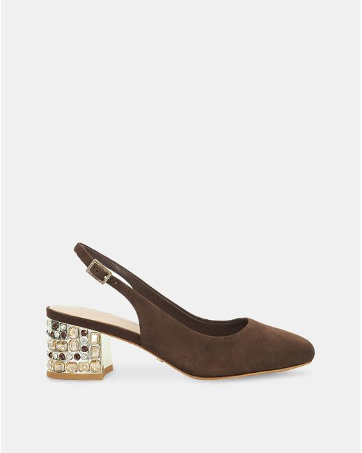 Dune Brown Catharine Suede Slingback Heel