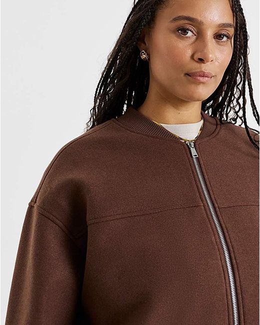 Simply Be Brown Soft Zip Bomber Jacket