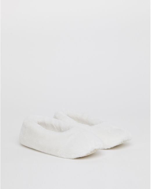 Simply Be White Fluffy Ballerina Slipper Wide