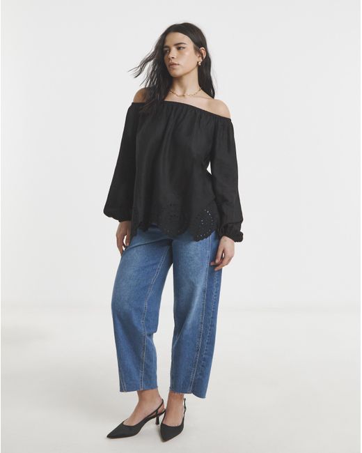 Simply Be Black Cutwork Linen Blend Bardot