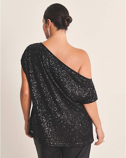 Simply Be Black Linear Sequin Off The Shoulder Top
