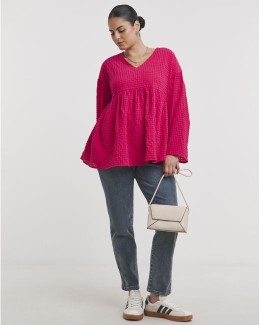Simply Be Pink Textured V Neck Blouse