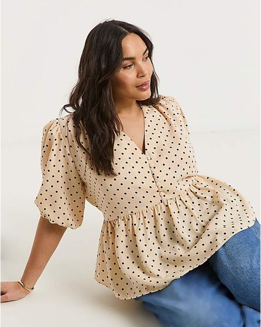 Simply Be Natural Button Through Peplum Blouse