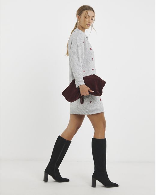 Native Youth Gray Floral Applique Dress