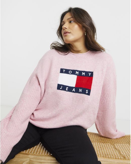 Tommy Hilfiger Pink Melange Flag Sweater