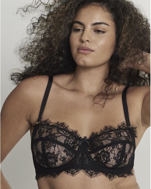 Figleaves Black Pulse Lace Balcony Bra B-G