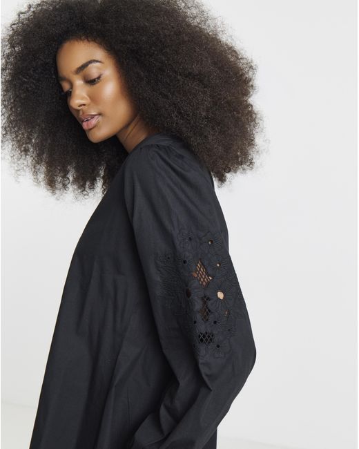 Simply Be Black Embroidered Sleeve Swing Dress