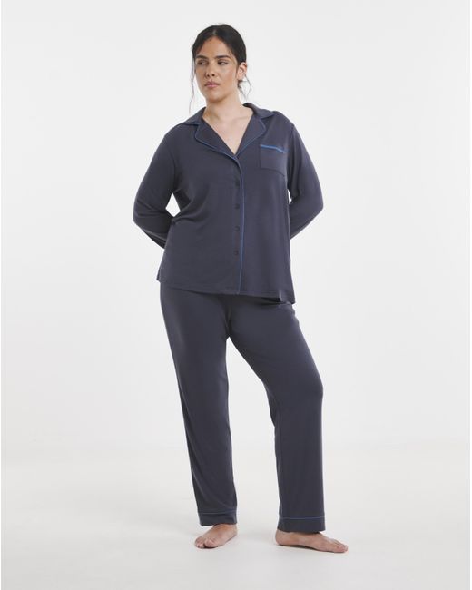 Pretty Secrets Blue Contrast Piping Revere Pyjama Set
