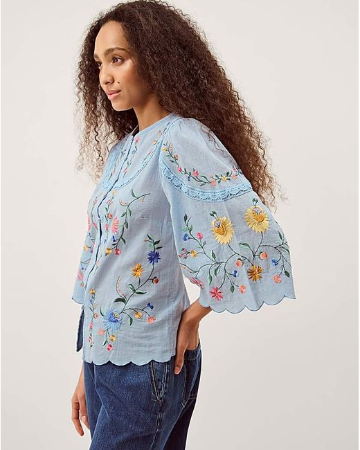 Monsoon Blue Alice Floral Embroidered Top