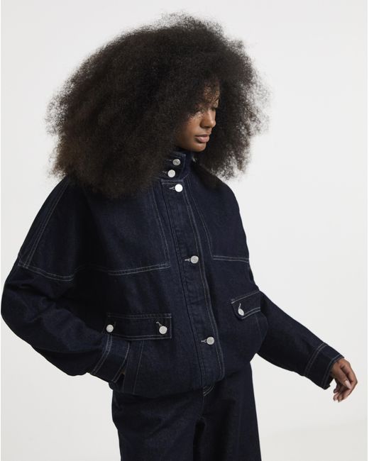 Simply Be Blue Funnel Neck Denim Jacket