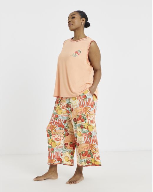 Figleaves White Fruit Culotte Pyjama Set
