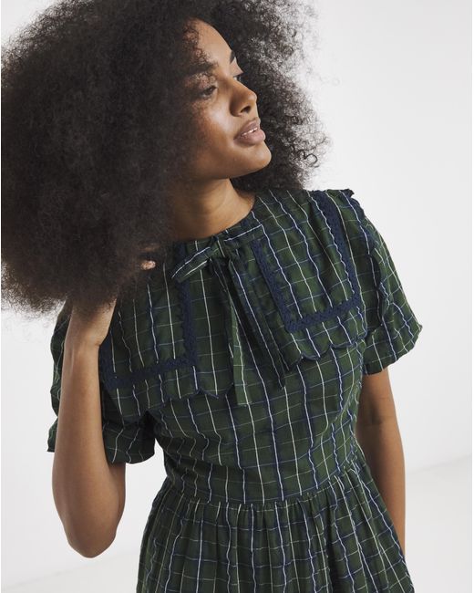 Neon Rose Green Tartan Midaxi Dress