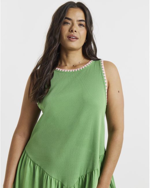 Simply Be Green Jersey Mix Midi Dress With Whipstitch