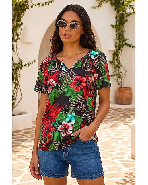 Roman Roman Textured Floral Print V-Neck Top