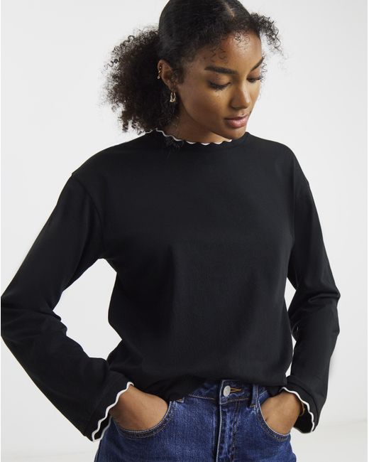 Simply Be Blue Long Sleeve Scallop Edge Top