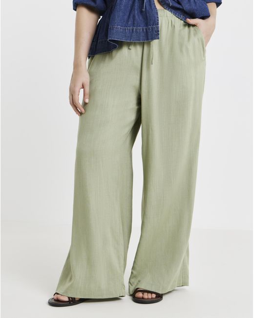 Simply Be Green Wide Leg Linen Mix Trousers