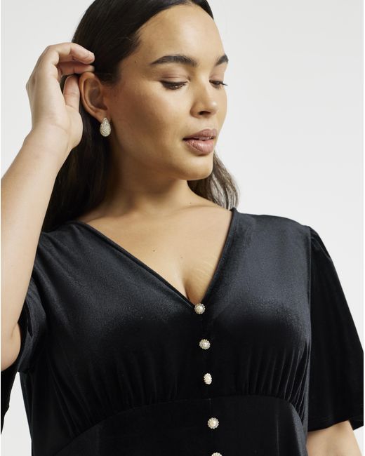 Simply Be Black Velour Button Through Midaxi Dress