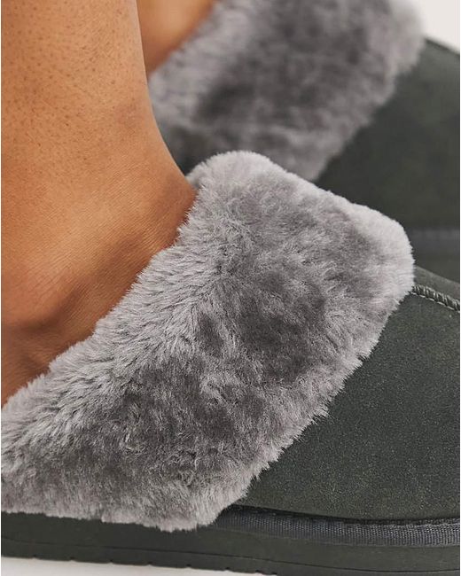 Simply Be Gray Faux Fur Lined Suede Mule Slipper Exwide