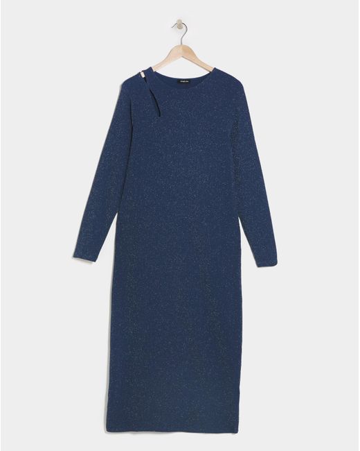 Simply Be Blue Cut Out Glitter Rib Midi Column Dress
