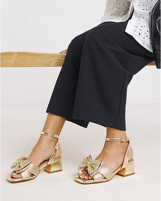 Simply Be Blue Double Bow Low Block Heel Wide Fit