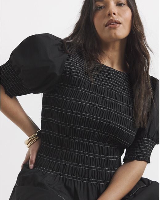 Simply Be Black Smocked Poplin Blouse