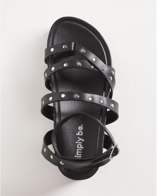 Simply Be Black Studded Footbed Sandals Wide