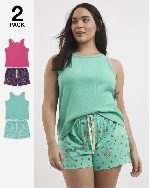 Simply Be Green 2 Pack Ribbed Shortie Set