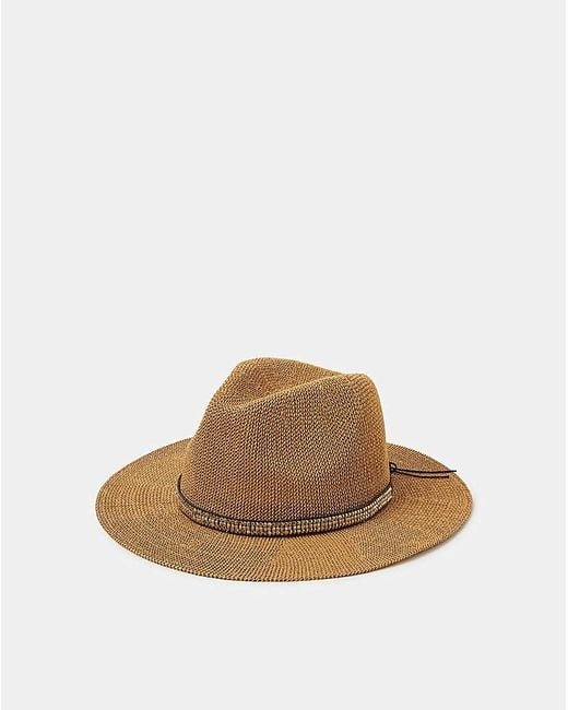 Accessorize Brown Metallic Trim Fedora Hat